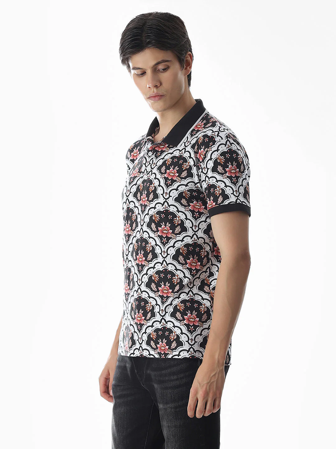 White Printed Cotton Polo - Image 3