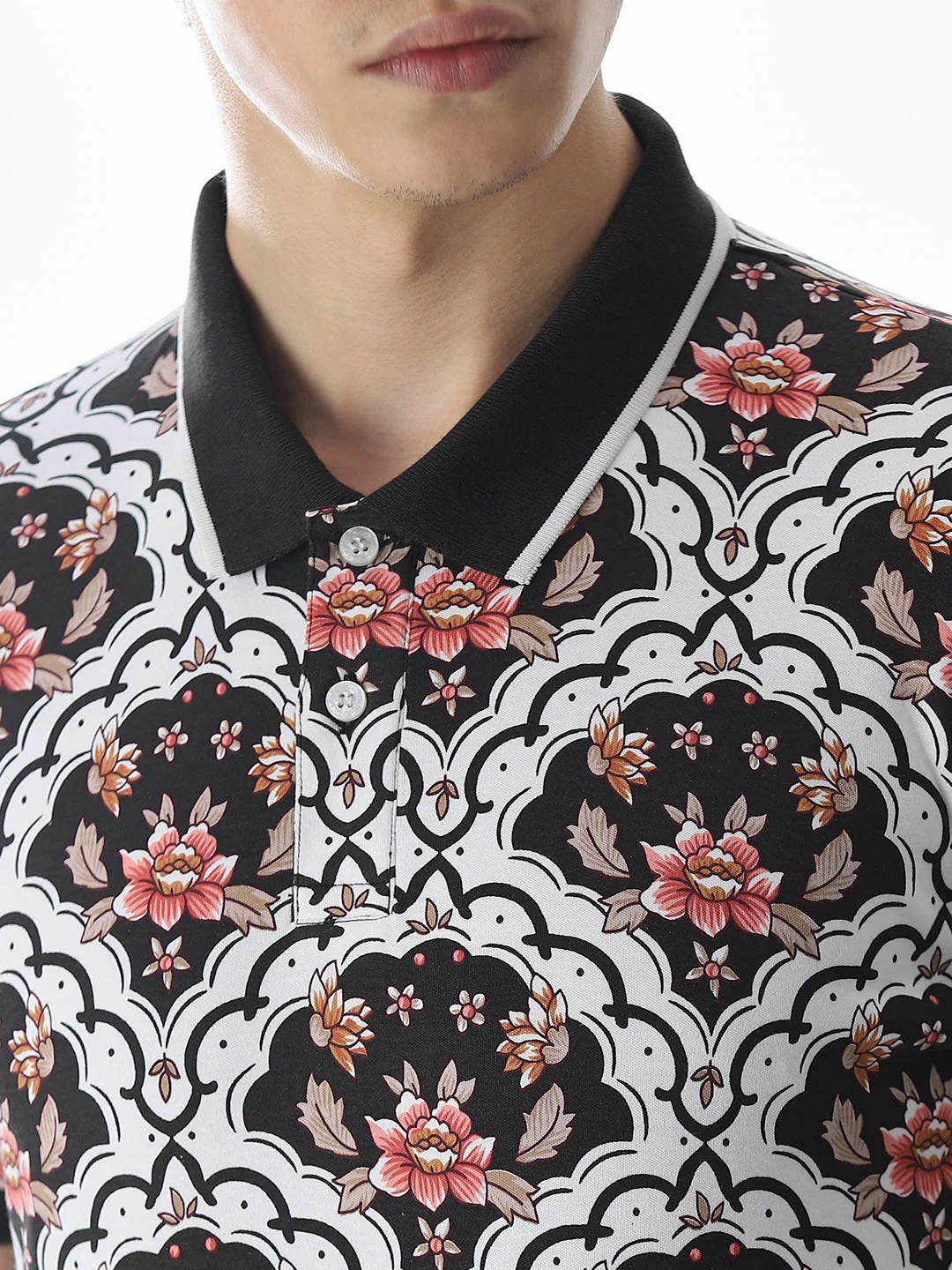 White Printed Cotton Polo - Image 5