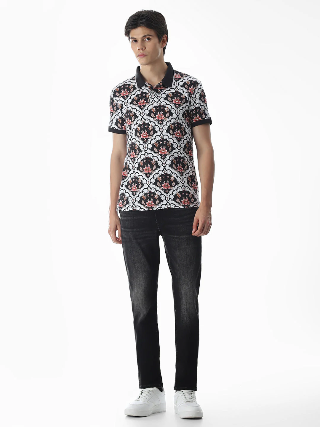 White Printed Cotton Polo - Image 6