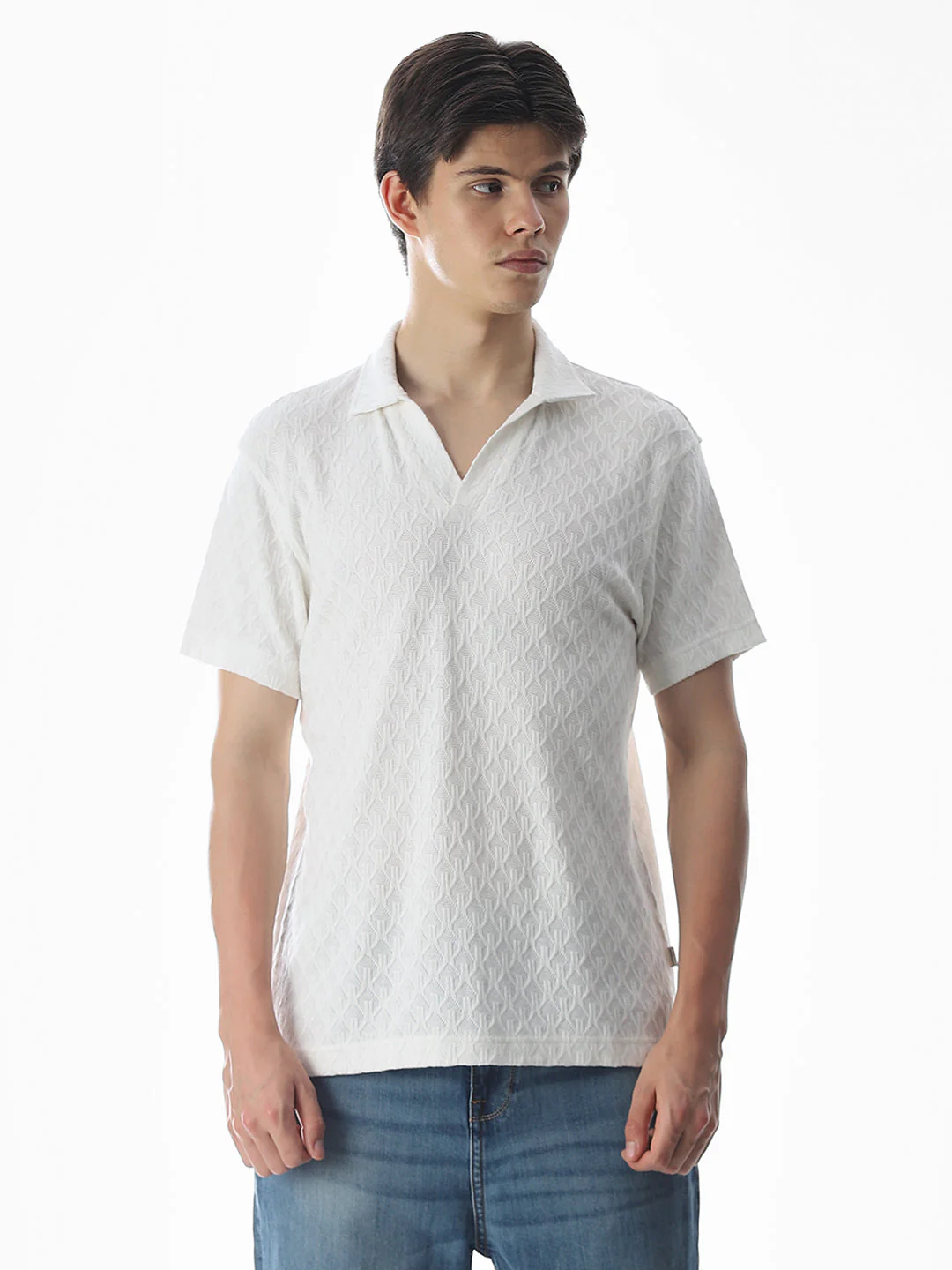 White Jacquard Cotton Polo - Image 2