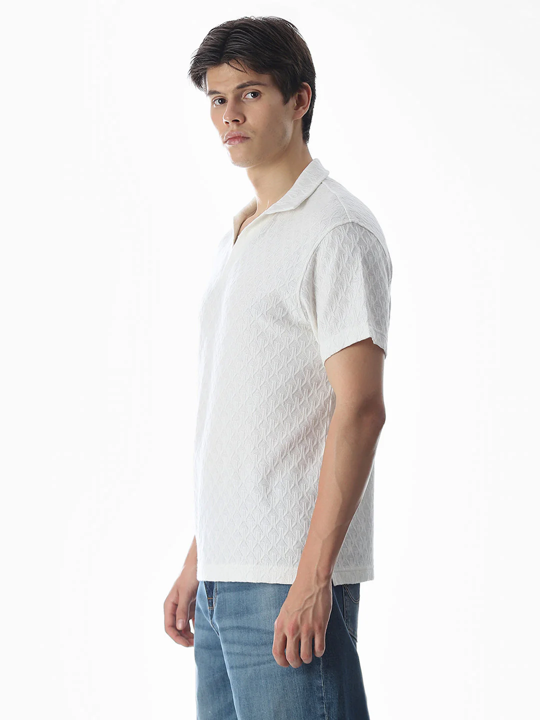 White Jacquard Cotton Polo - Image 3