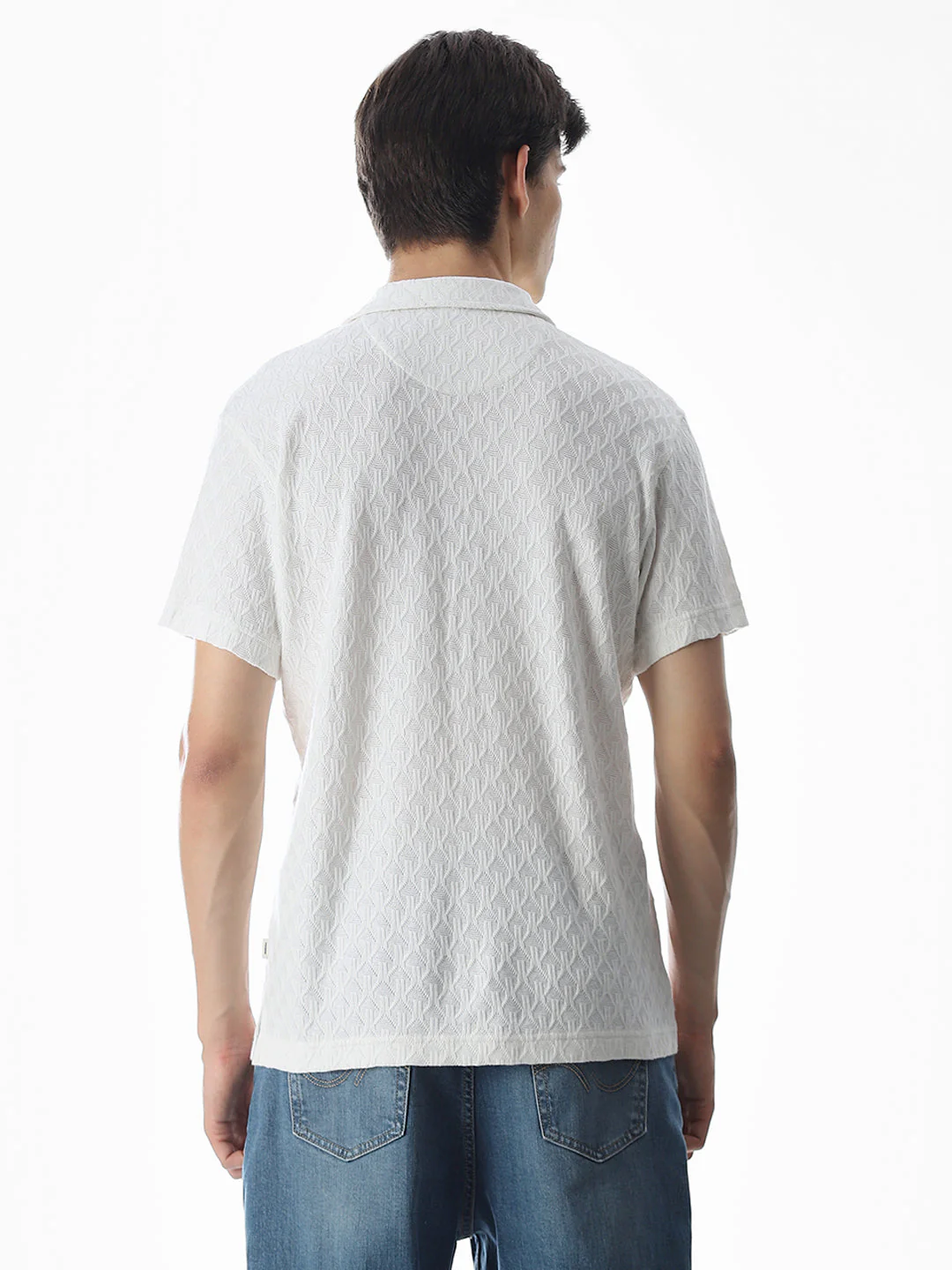 White Jacquard Cotton Polo - Image 4