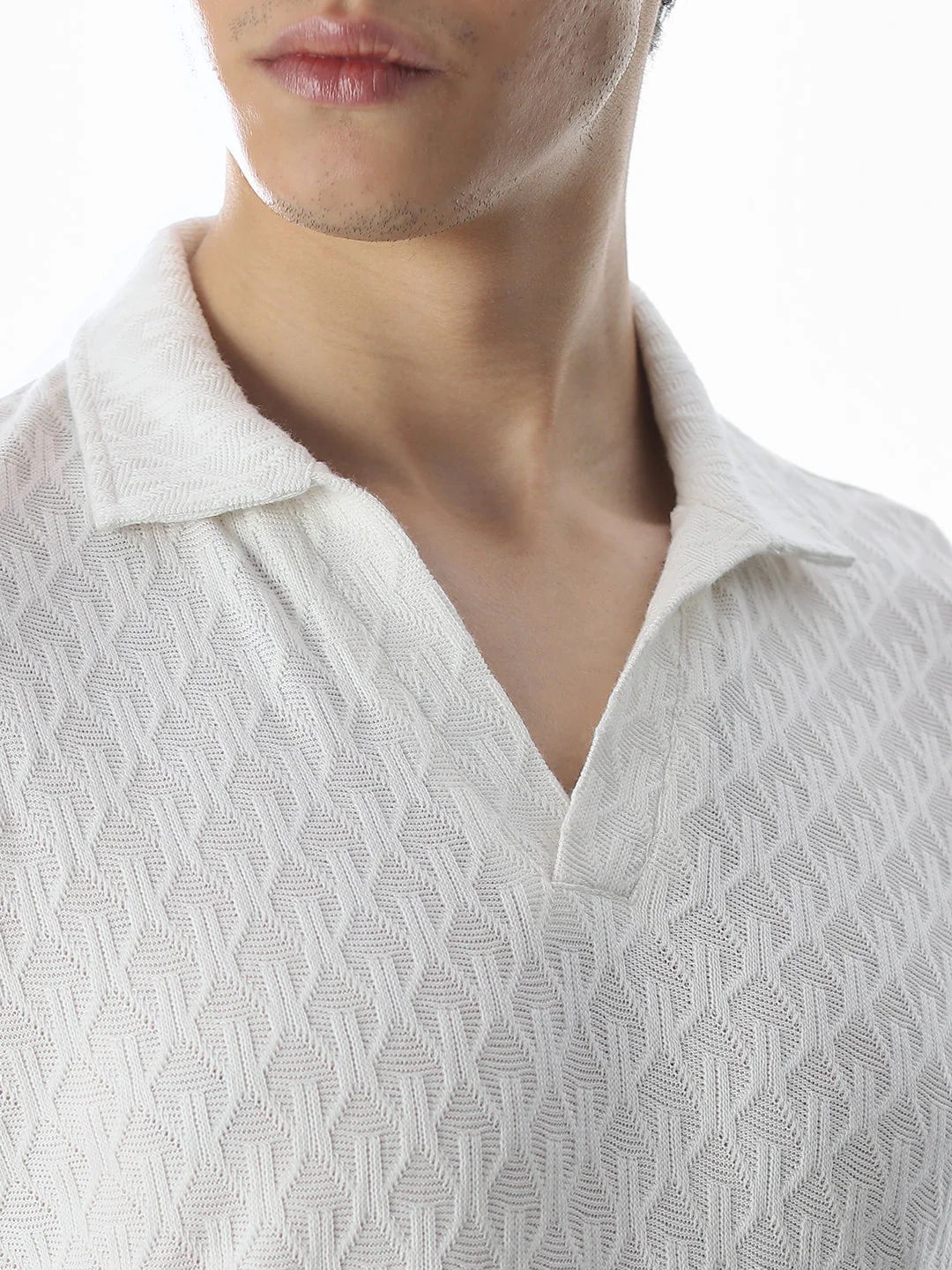 White Jacquard Cotton Polo - Image 5