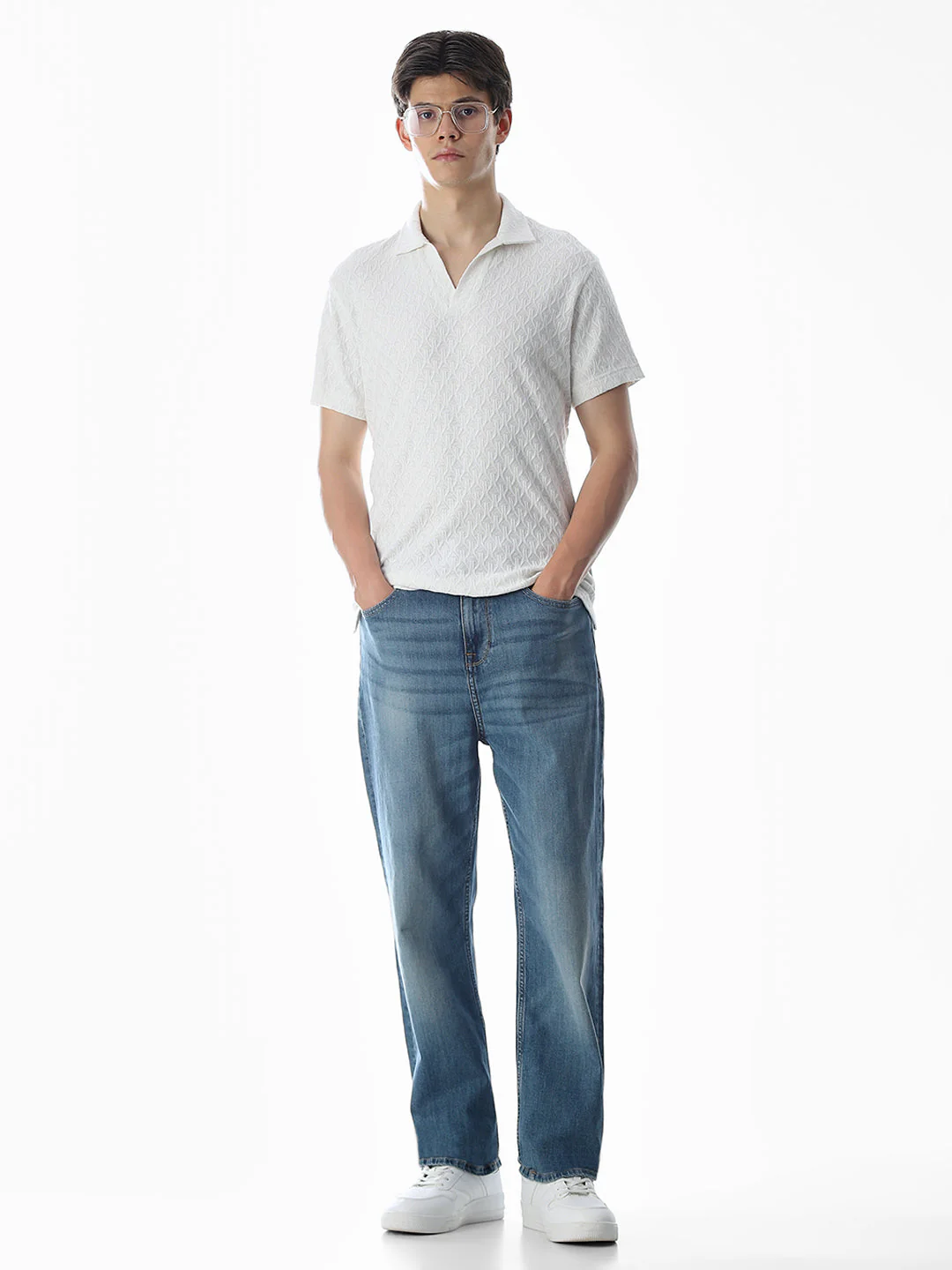 White Jacquard Cotton Polo - Image 6