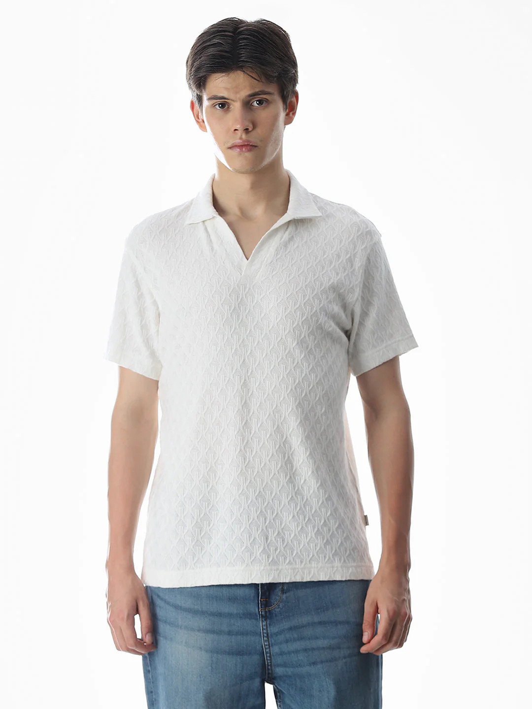 White Jacquard Cotton Polo - Image 8