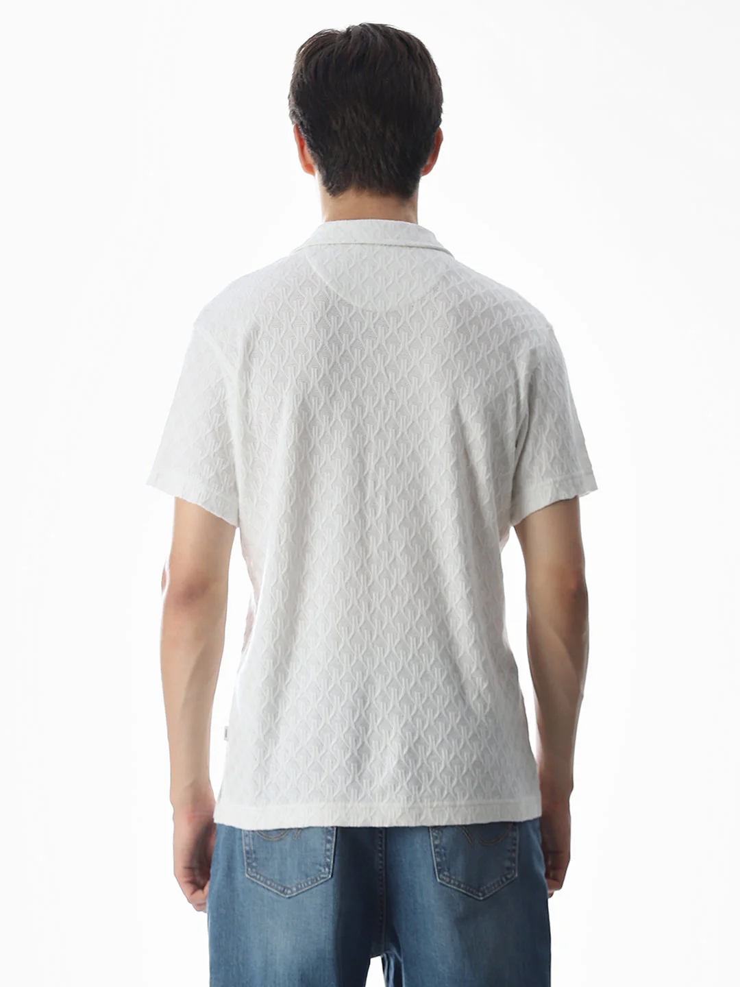 White Jacquard Cotton Polo - Image 9
