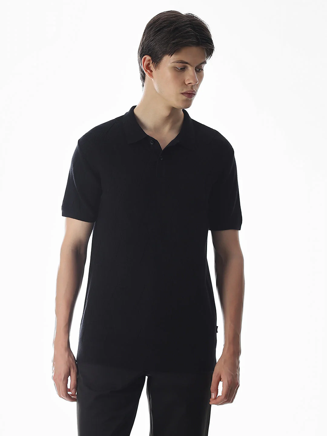 Black Knitted Cotton Polo - Image 2