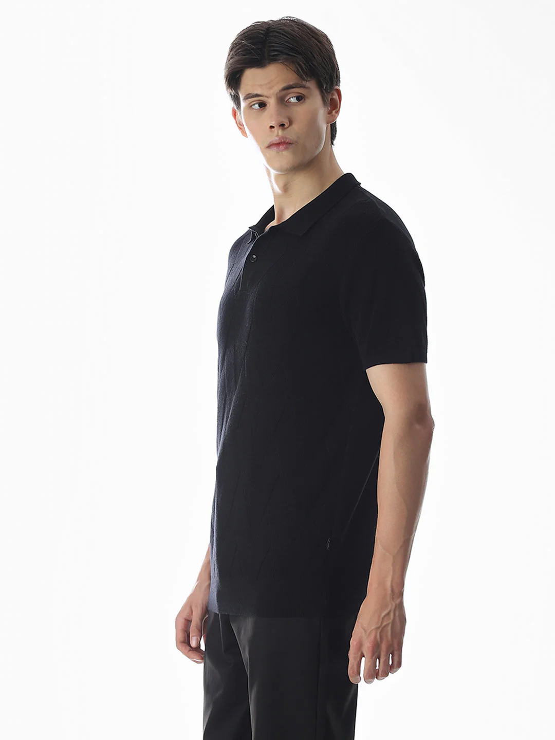 Black Knitted Cotton Polo - Image 3