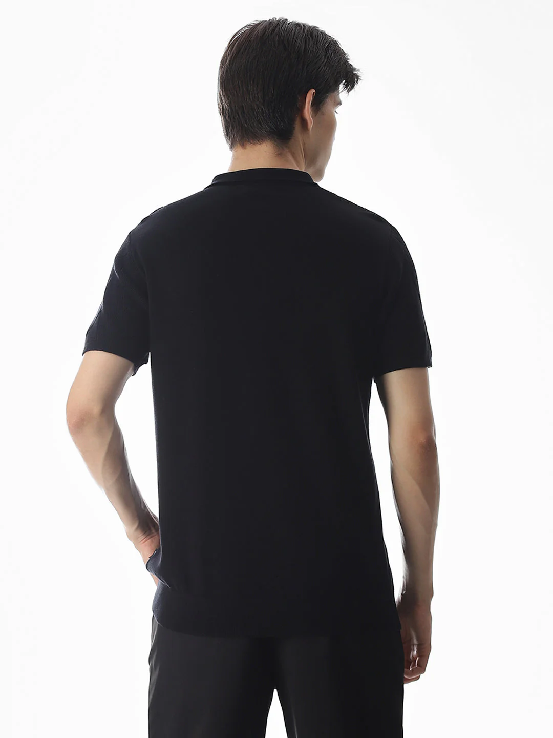Black Knitted Cotton Polo - Image 4