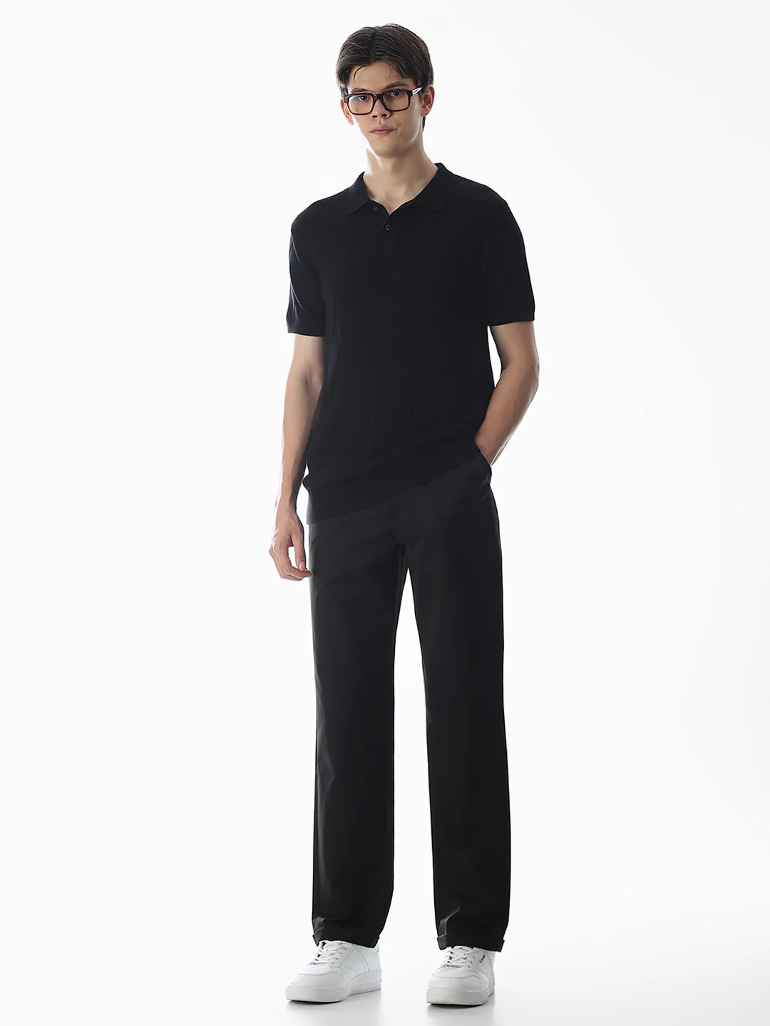 Black Knitted Cotton Polo - Image 6
