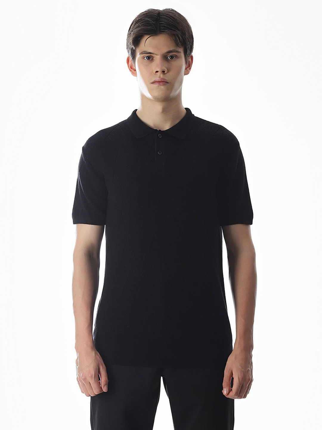 Black Knitted Cotton Polo - Image 8
