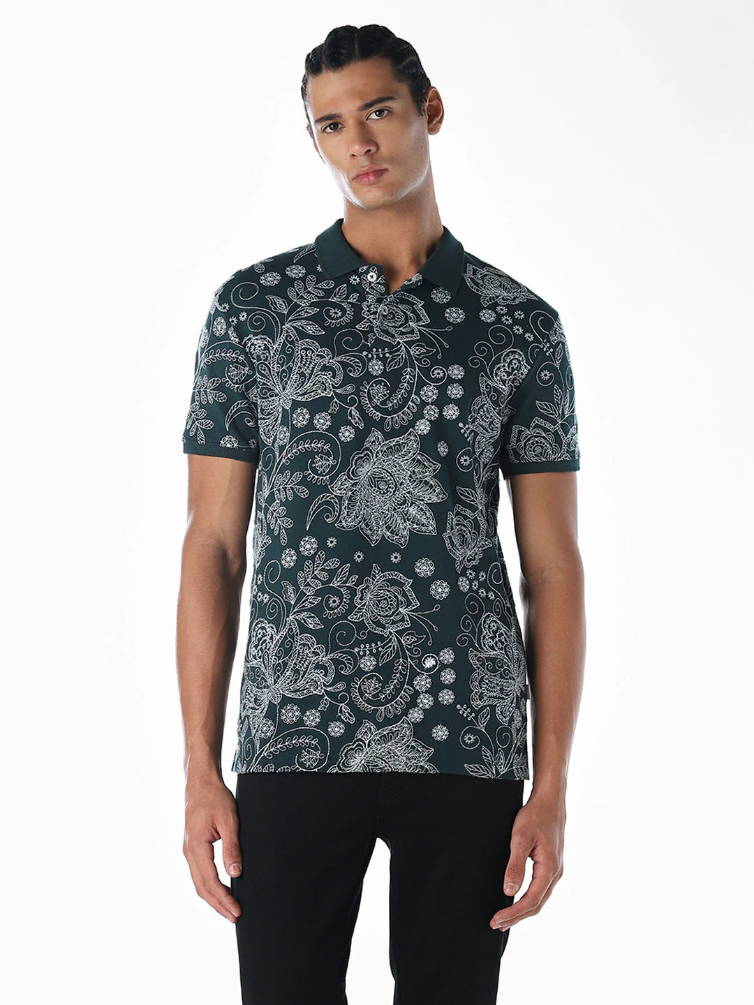 Printed Cotton Polo - Green - Image 2