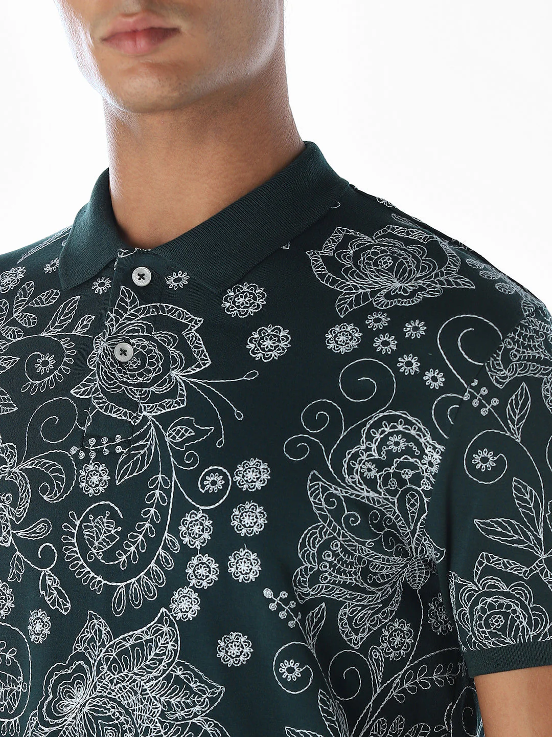 Printed Cotton Polo - Green - Image 5