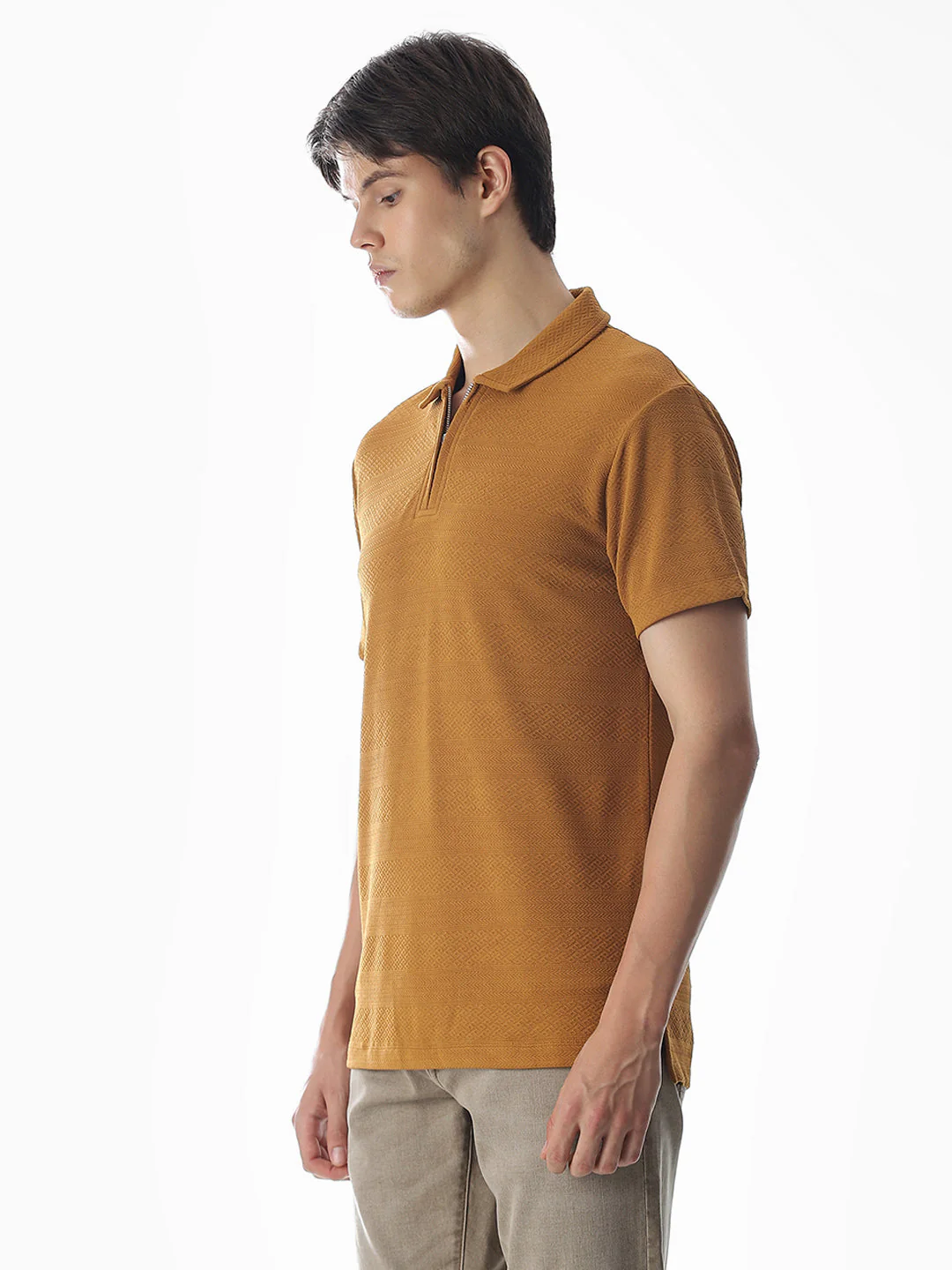 Brown Jacquard Half-Zip Polo - Image 3