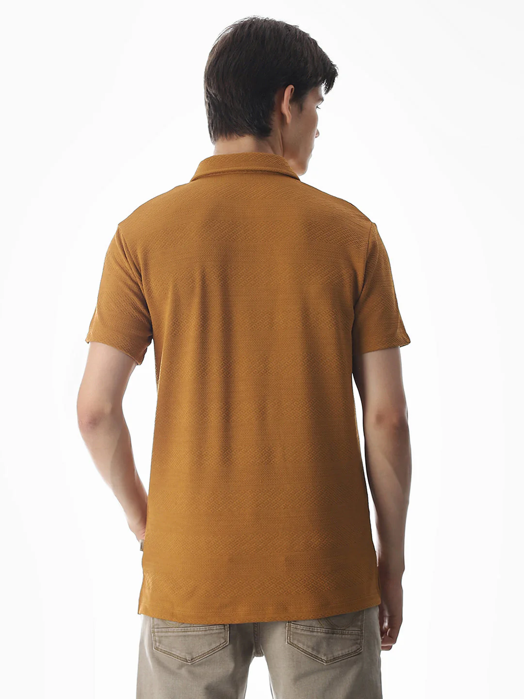 Brown Jacquard Half-Zip Polo - Image 4