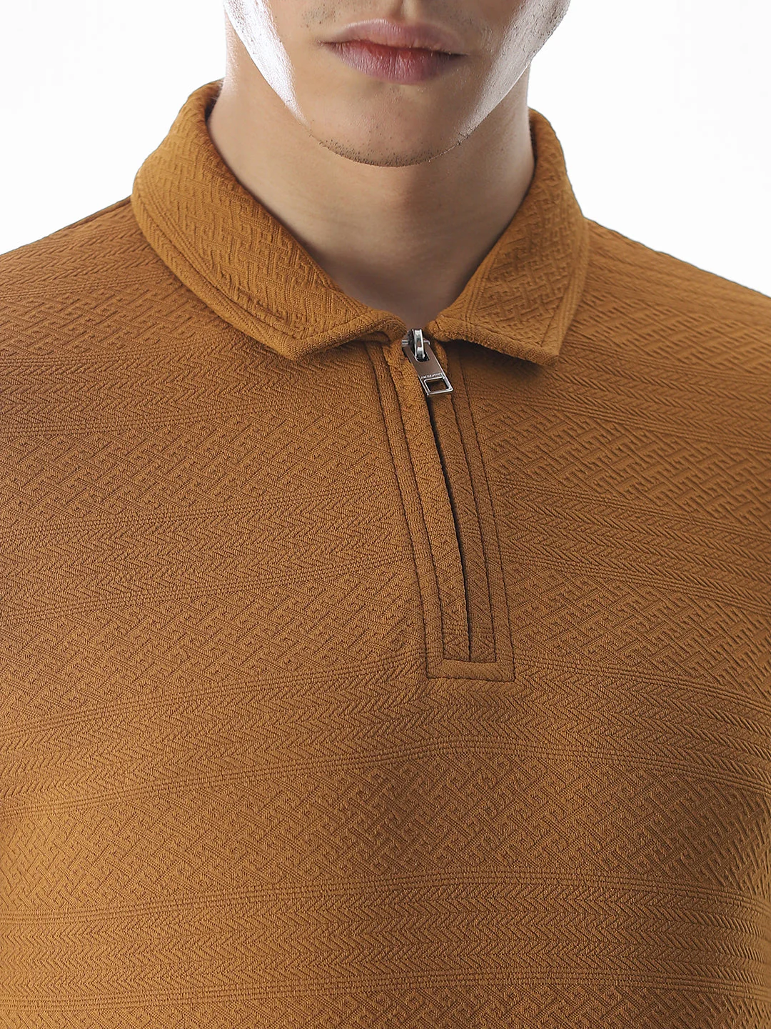 Brown Jacquard Half-Zip Polo - Image 5