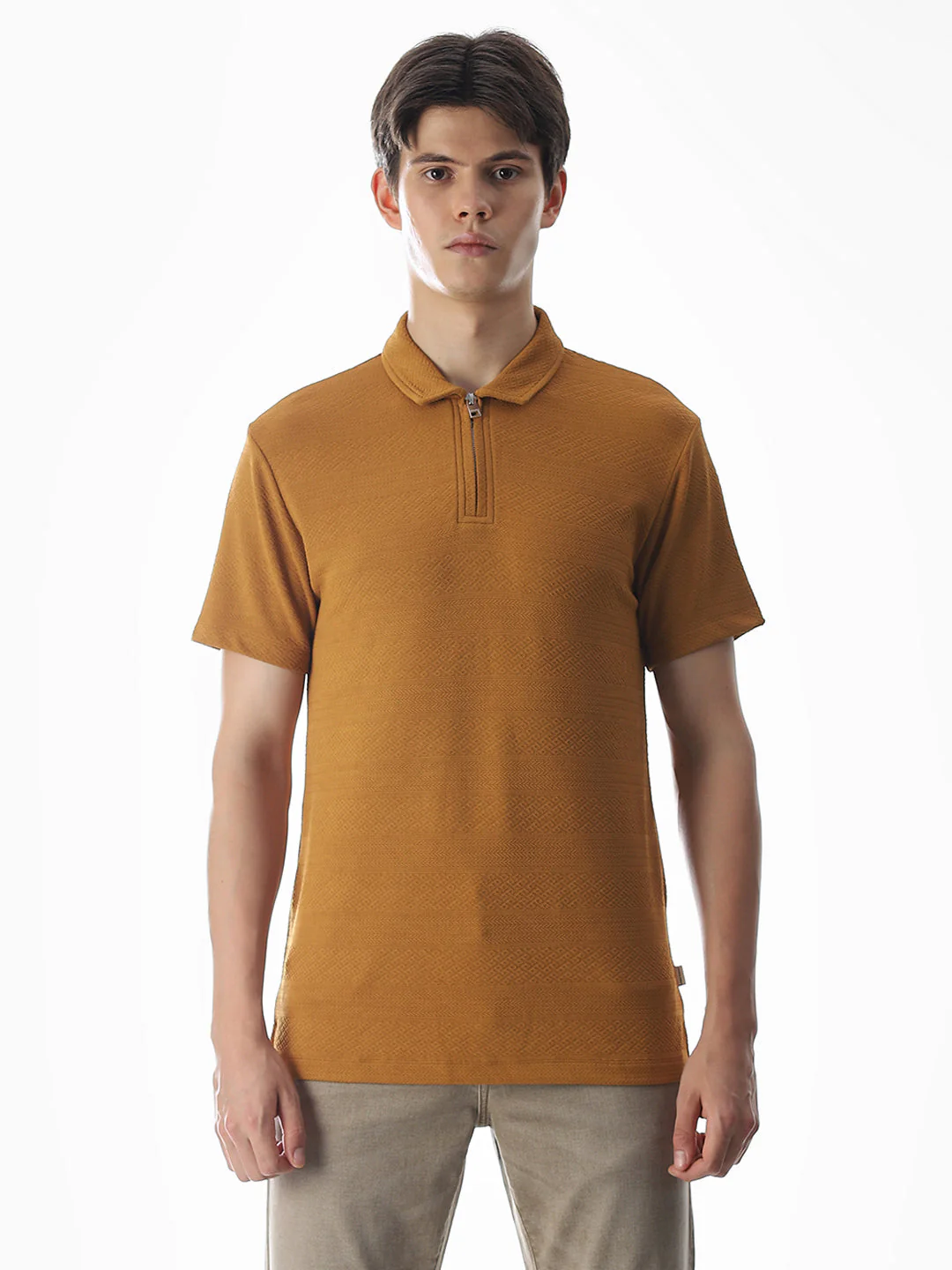 Brown Jacquard Half-Zip Polo - Image 8