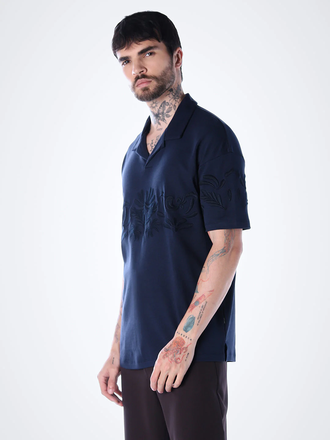 Embroidered Print Oversized Polo - Image 3