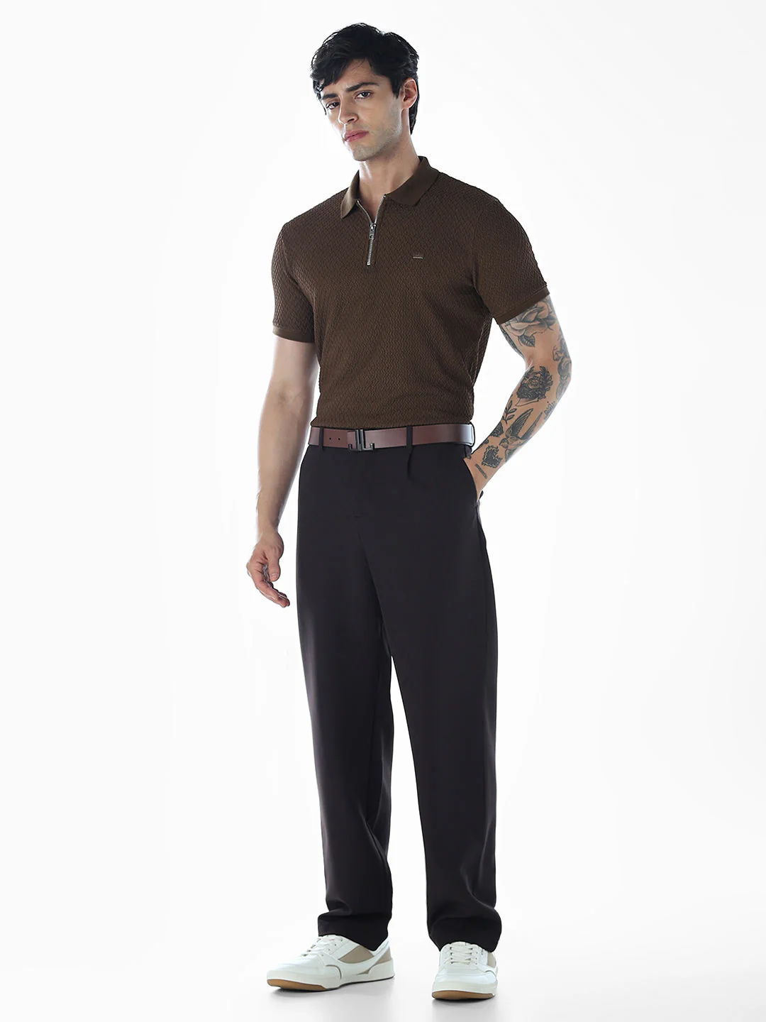 Zip Detail Brown Polo - Image 6