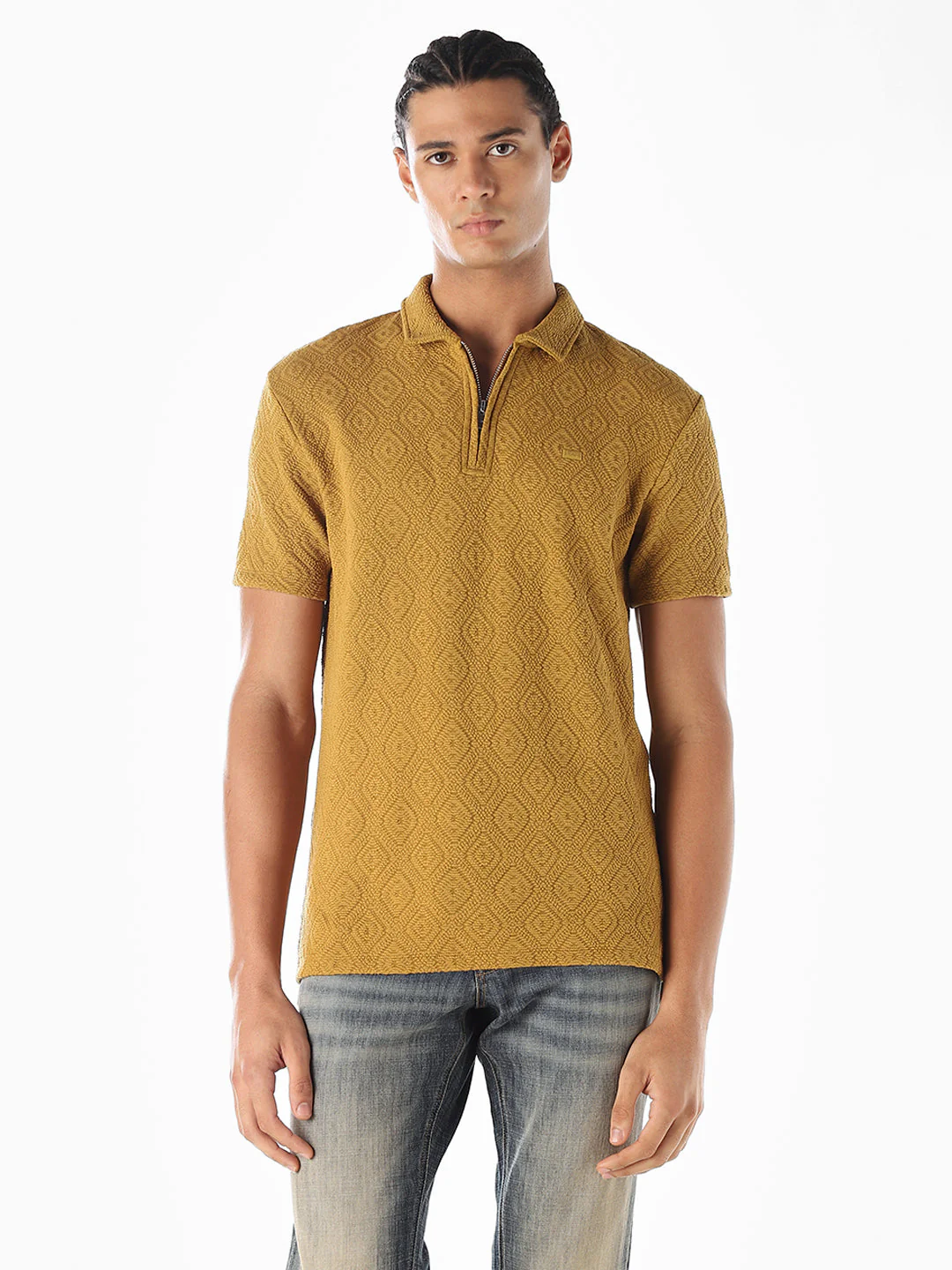 Golden Brown Jacquard Polo - Image 2