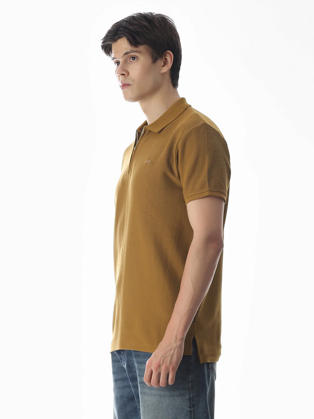 Brown Zip-Up Cotton Polo - Image 3