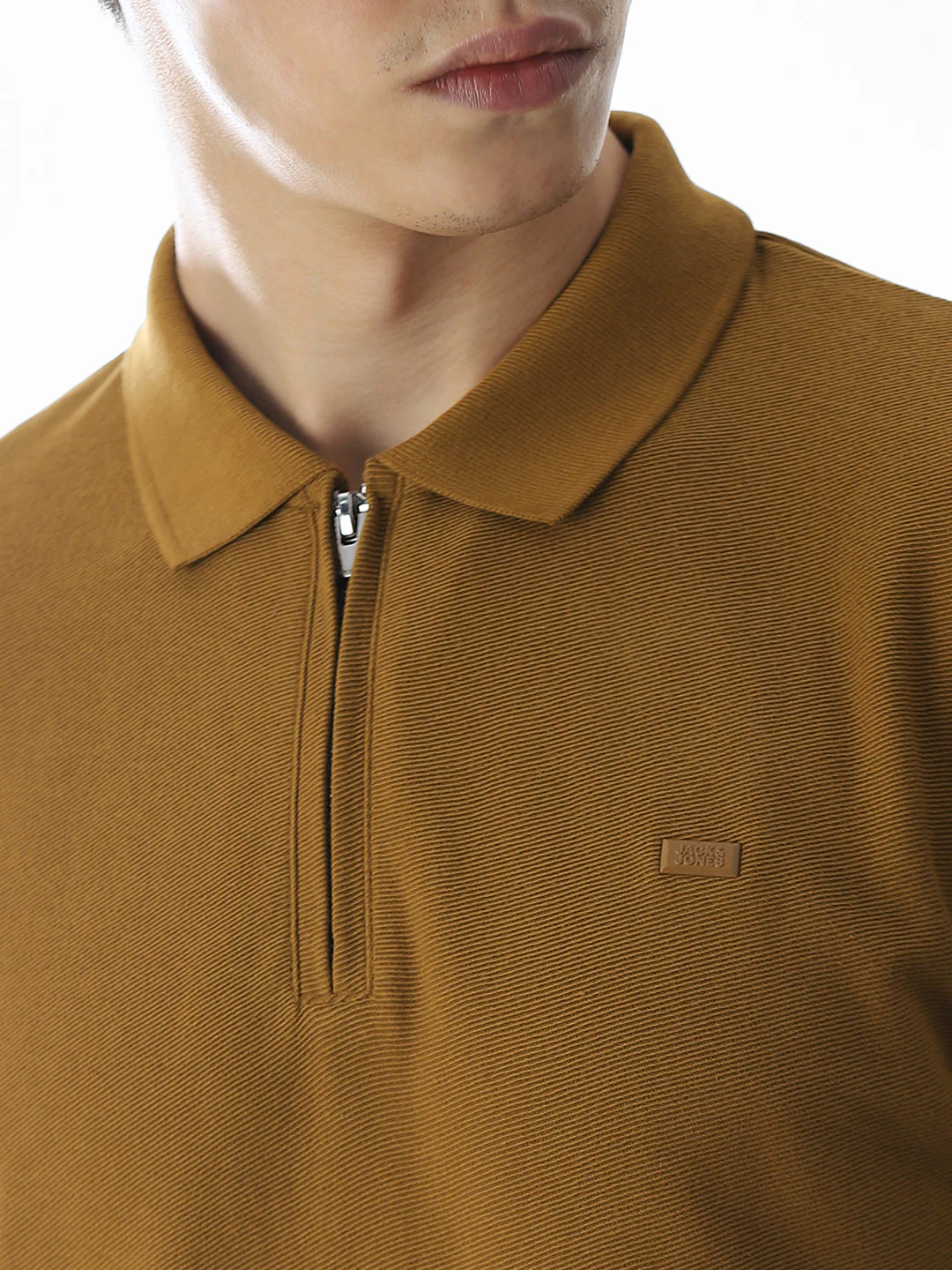 Brown Zip-Up Cotton Polo - Image 5