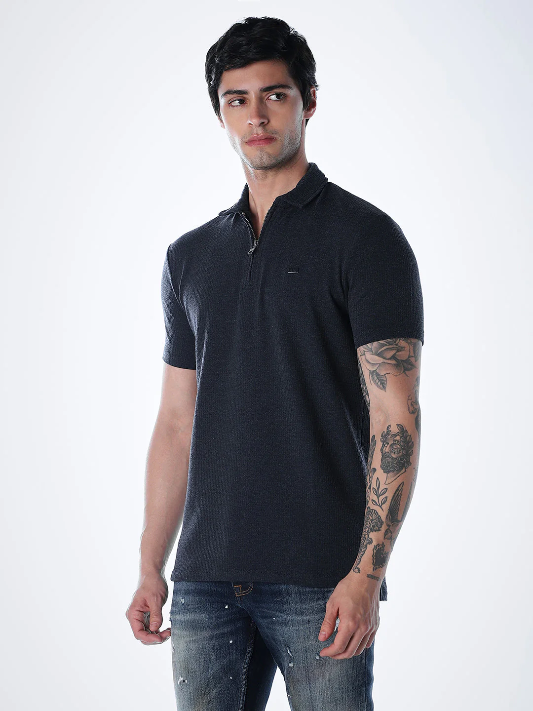 Navy Blue Regular Fit Polo - Image 3