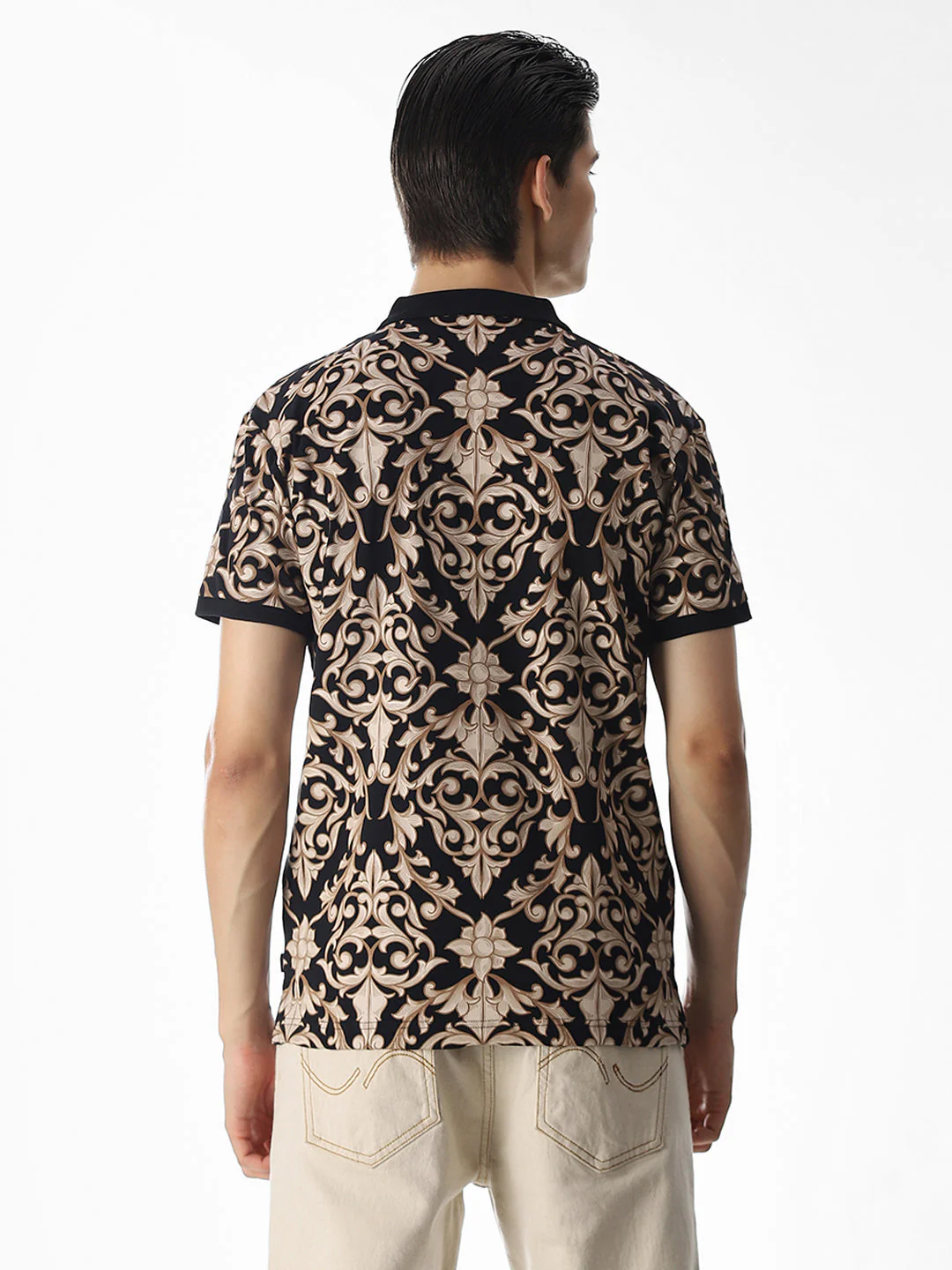 Black Printed Cotton Polo - Image 4