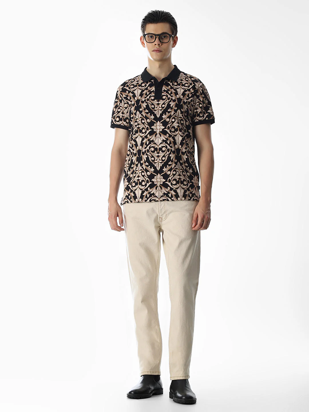 Black Printed Cotton Polo - Image 6