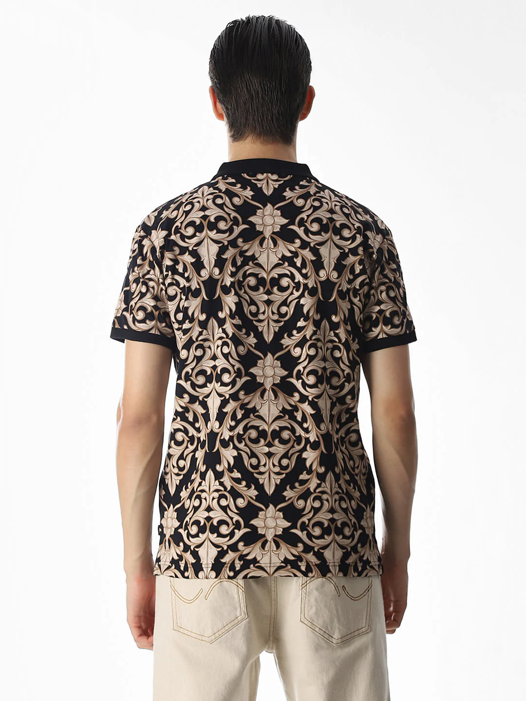 Black Printed Cotton Polo - Image 9