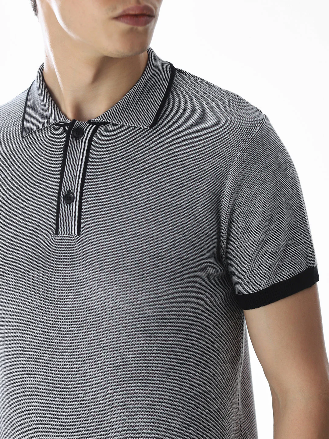 Grey Jacquard Knitted Polo - Image 5