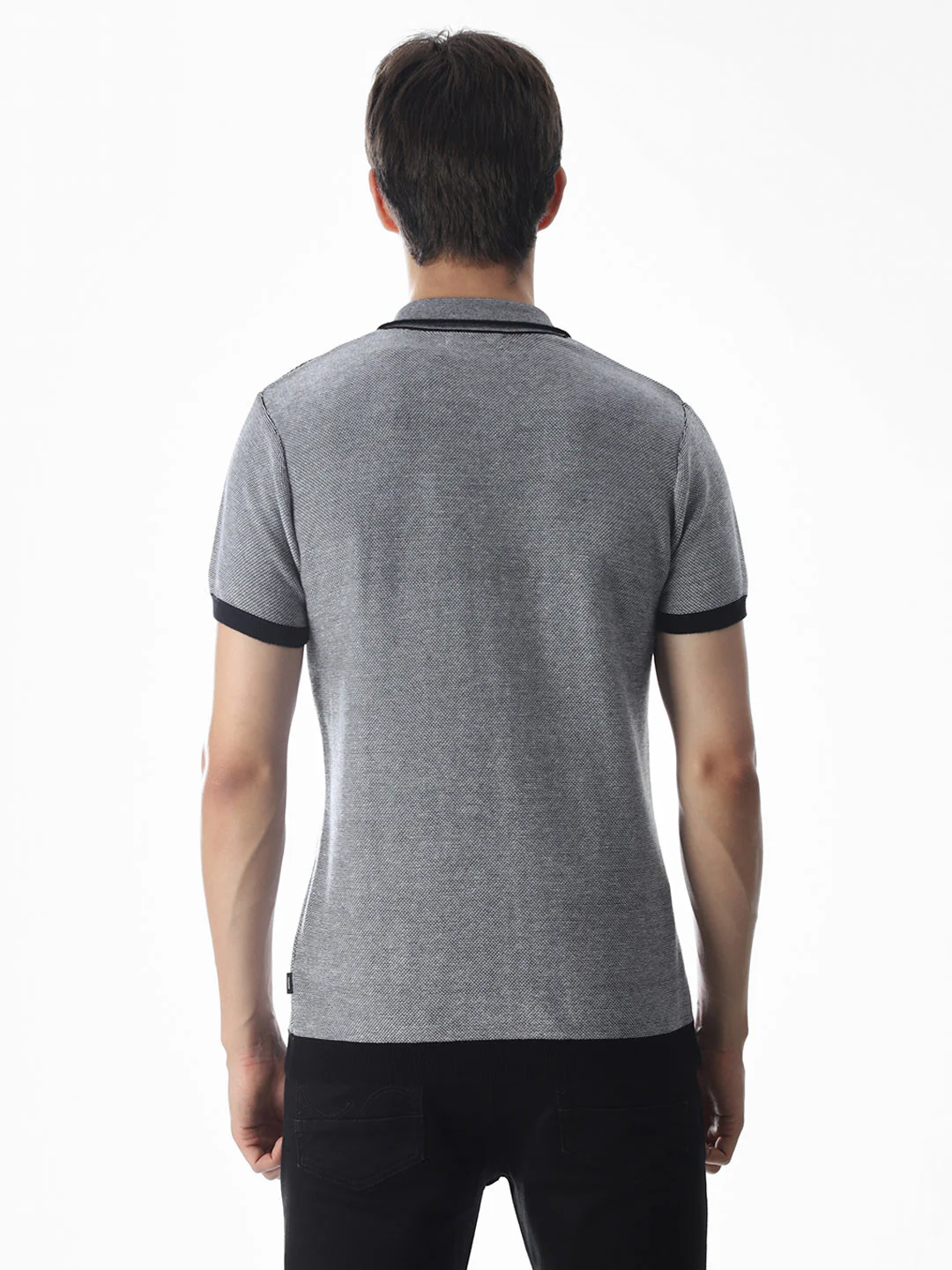Grey Jacquard Knitted Polo - Image 9