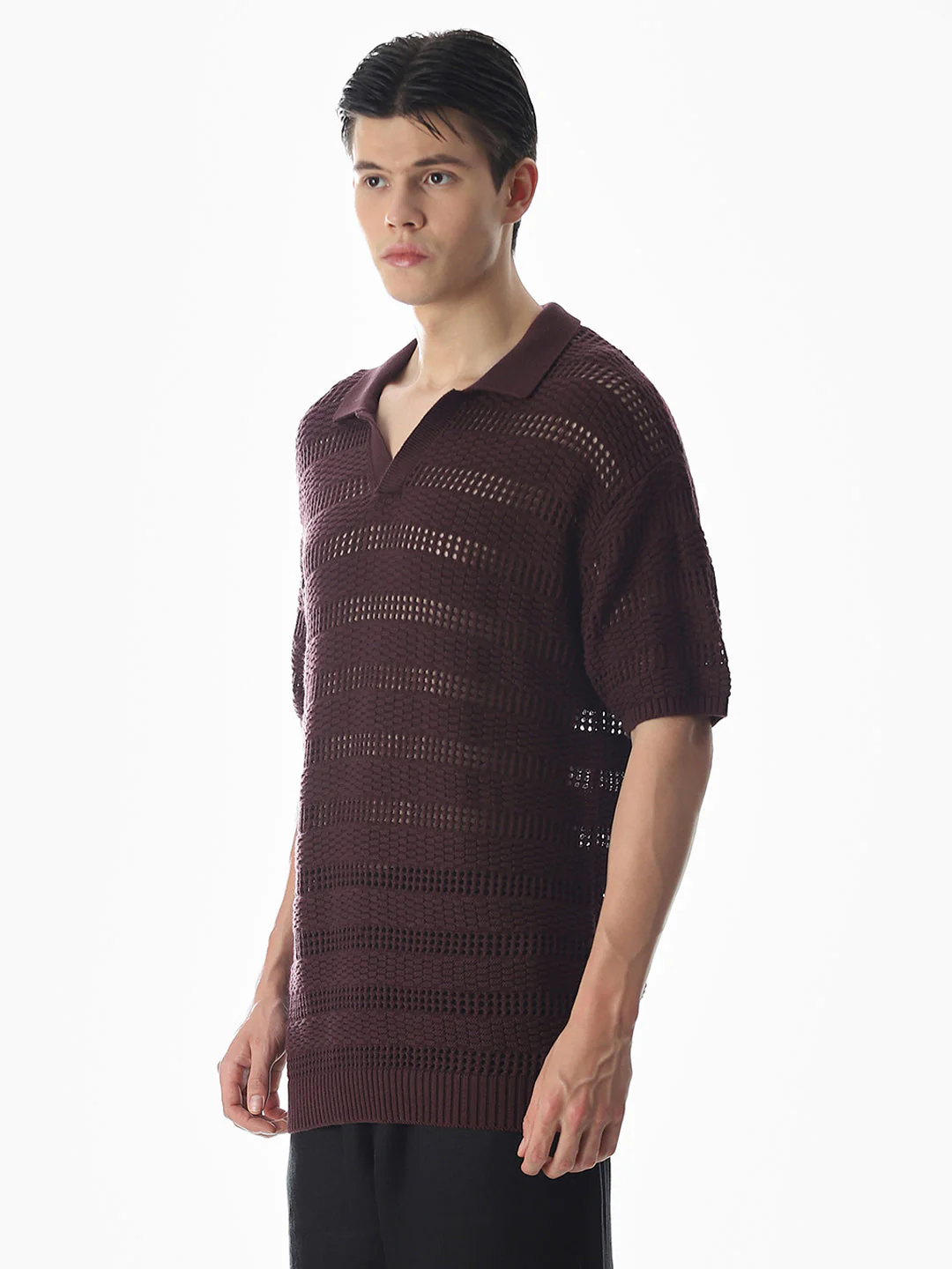 Wine Knitted Jacquard Oversized Polo - Image 3