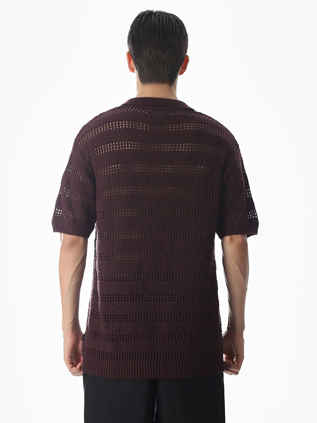 Wine Knitted Jacquard Oversized Polo - Image 9