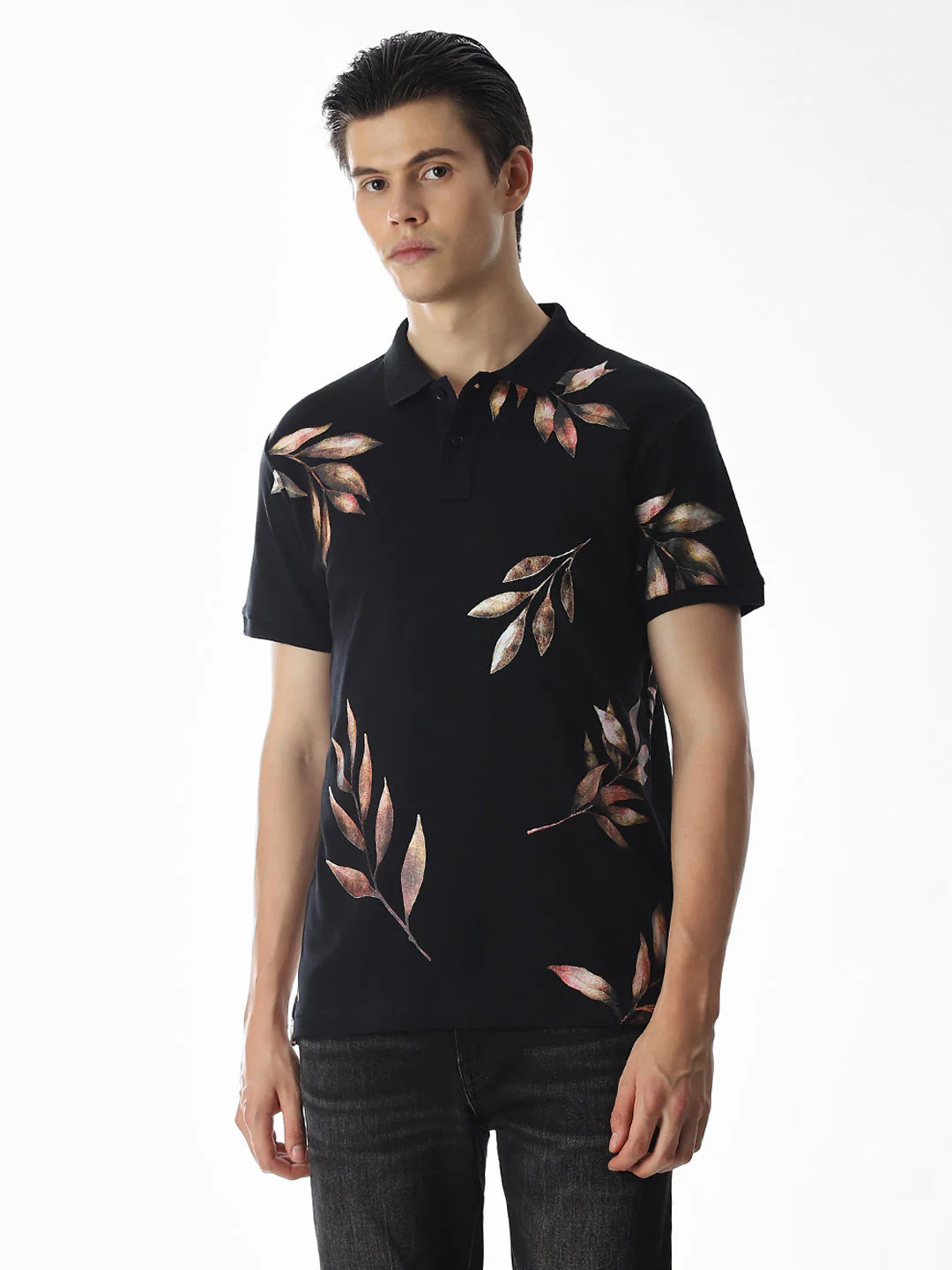 Black Printed Cotton Polo - Image 2