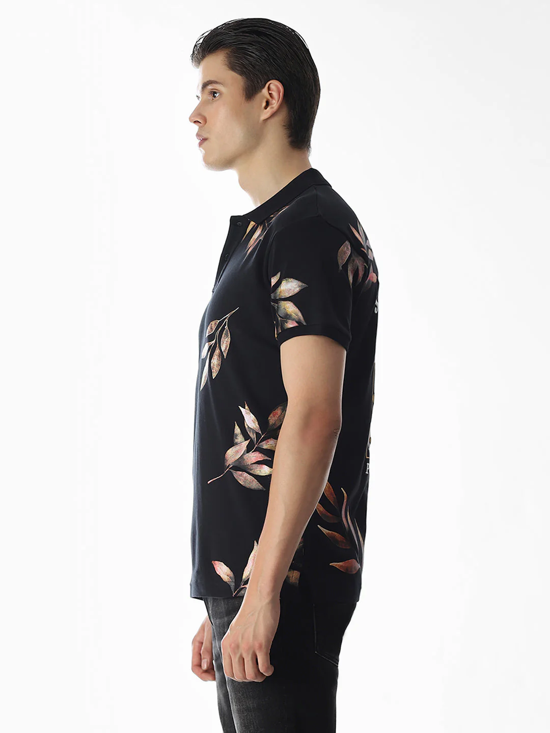 Black Printed Cotton Polo - Image 3