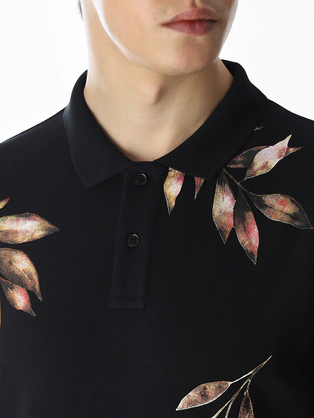 Black Printed Cotton Polo - Image 5