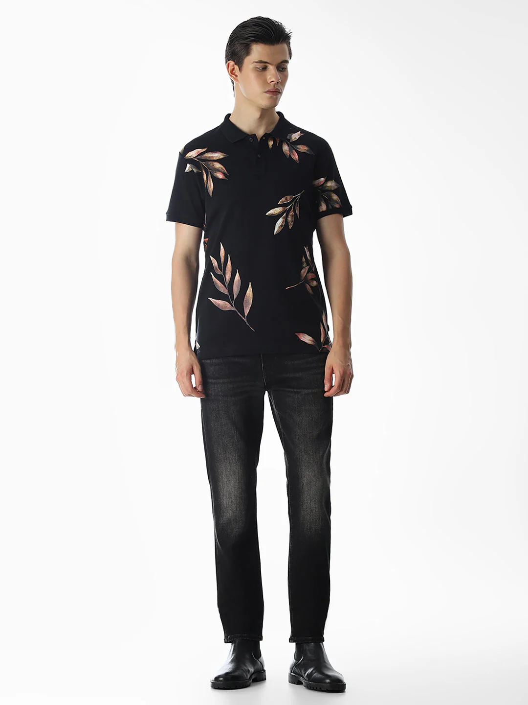 Black Printed Cotton Polo - Image 6