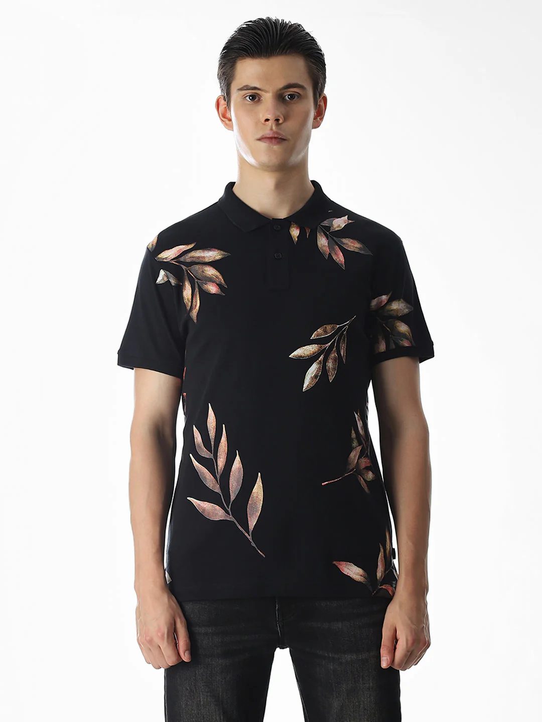 Black Printed Cotton Polo - Image 8