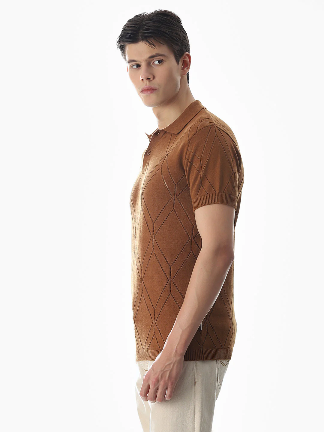 Brown Knitted Jacquard Polo - Image 3