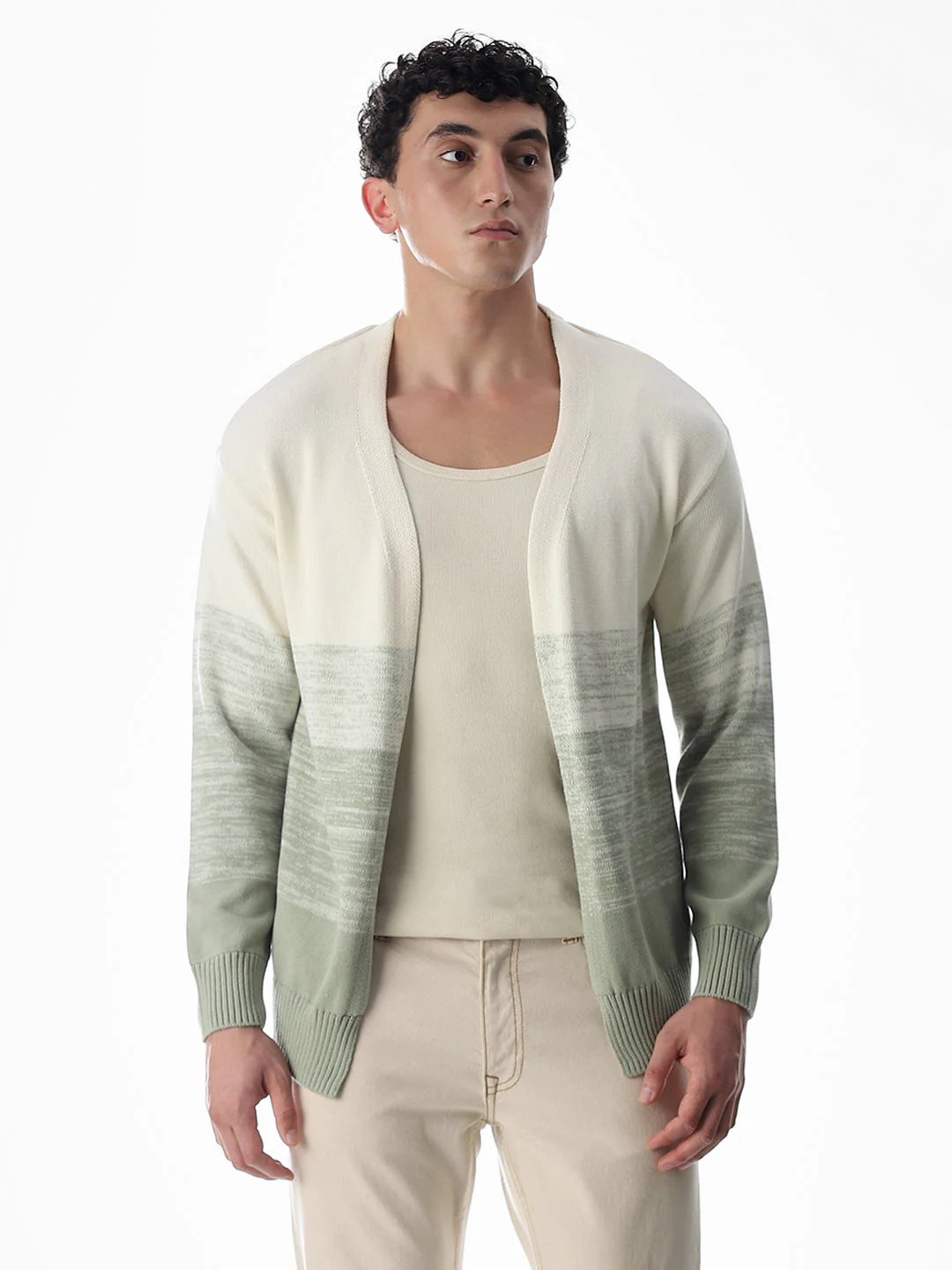 Green Printed Front Open Cardigan - Image 2