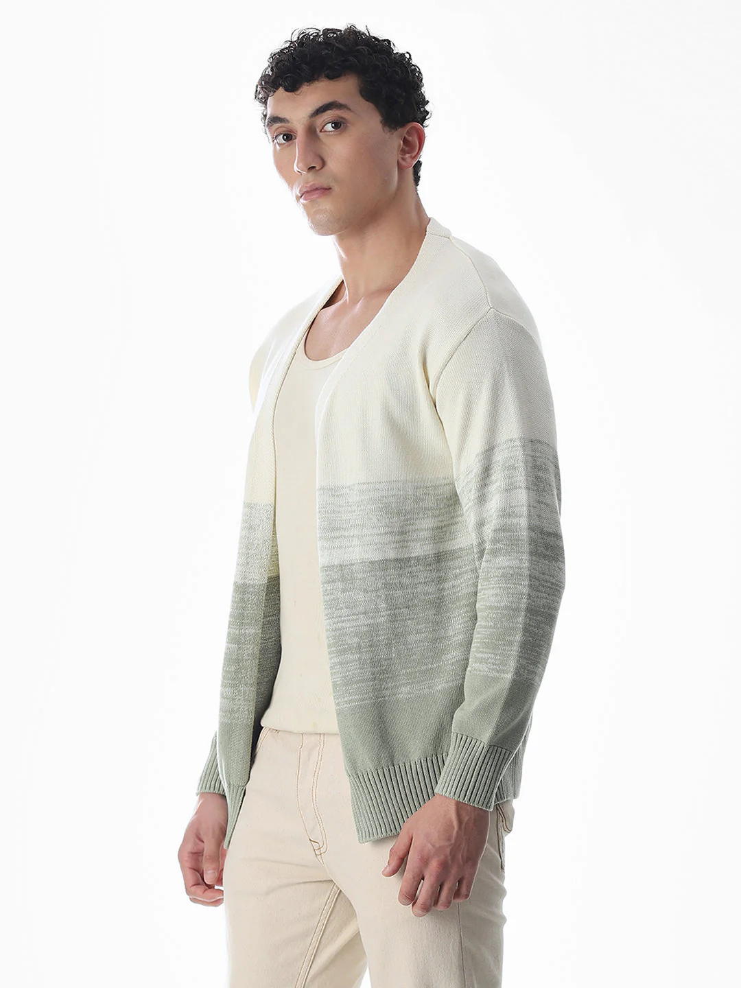 Green Printed Front Open Cardigan - Image 3