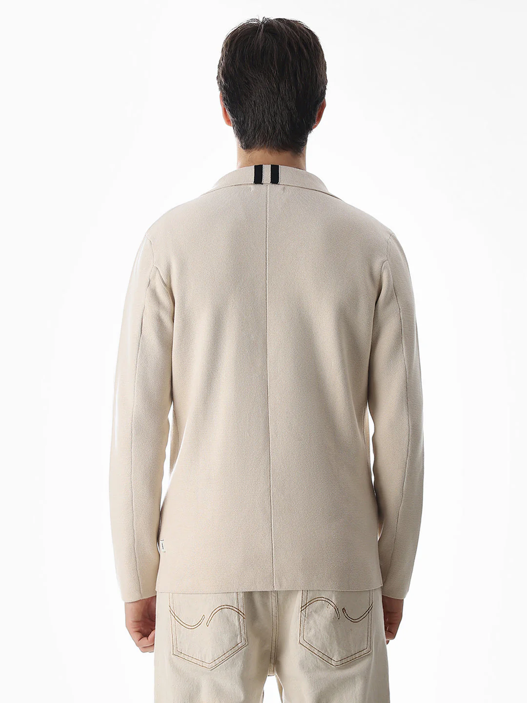 Beige Front Open Knitted Blazer - Image 10