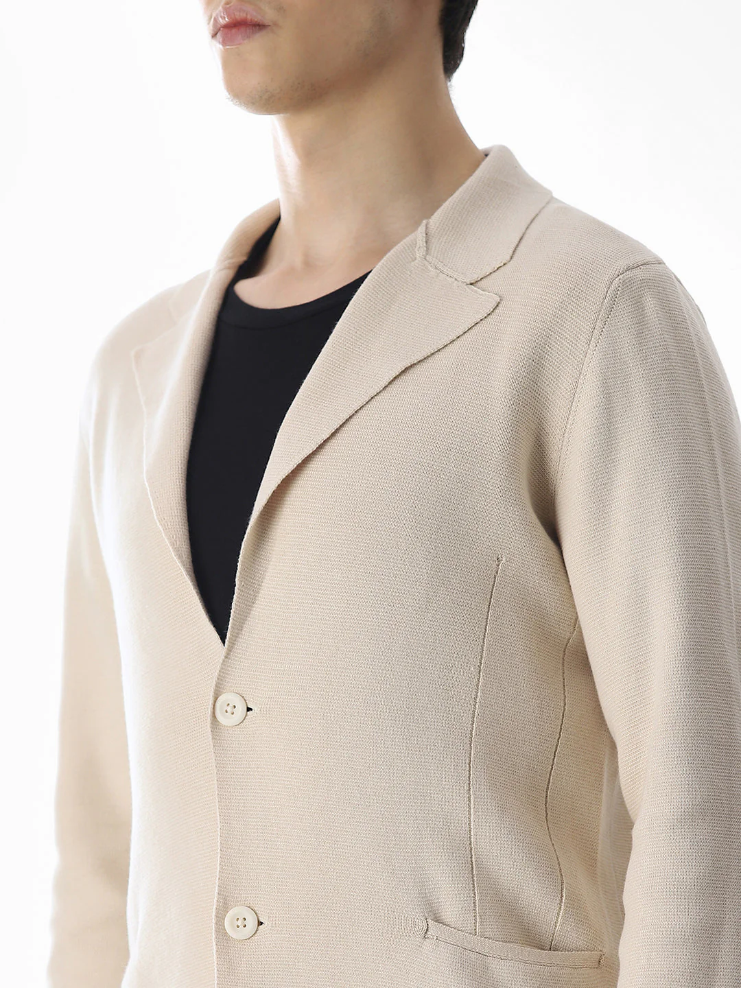 Beige Front Open Knitted Blazer - Image 5