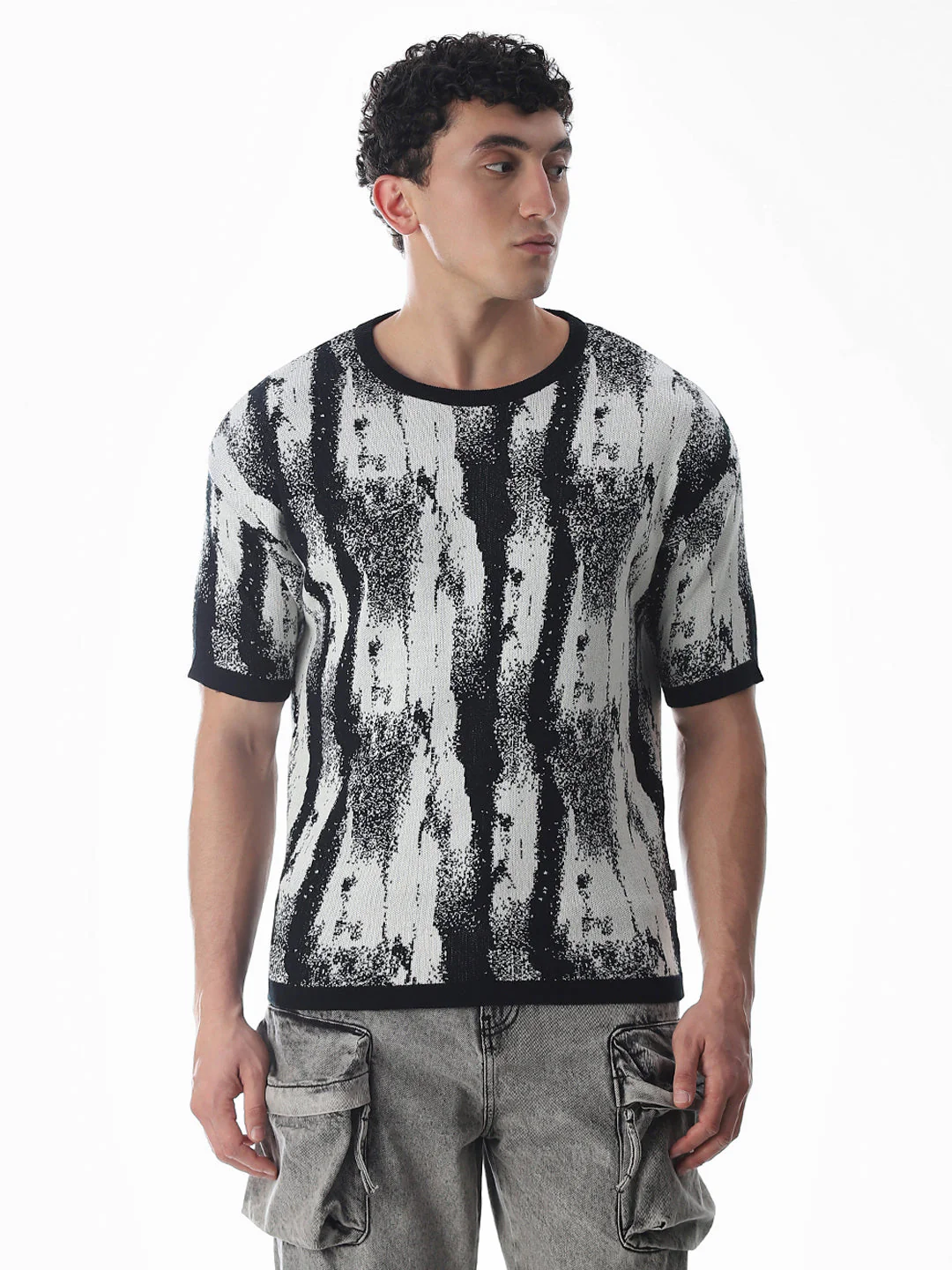 Black Printed Jacquard Boxy Fit Pullover - Image 2