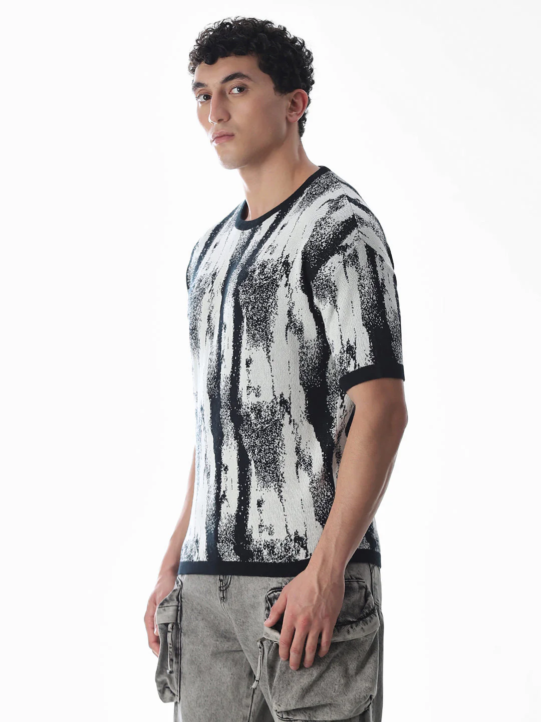 Black Printed Jacquard Boxy Fit Pullover - Image 3