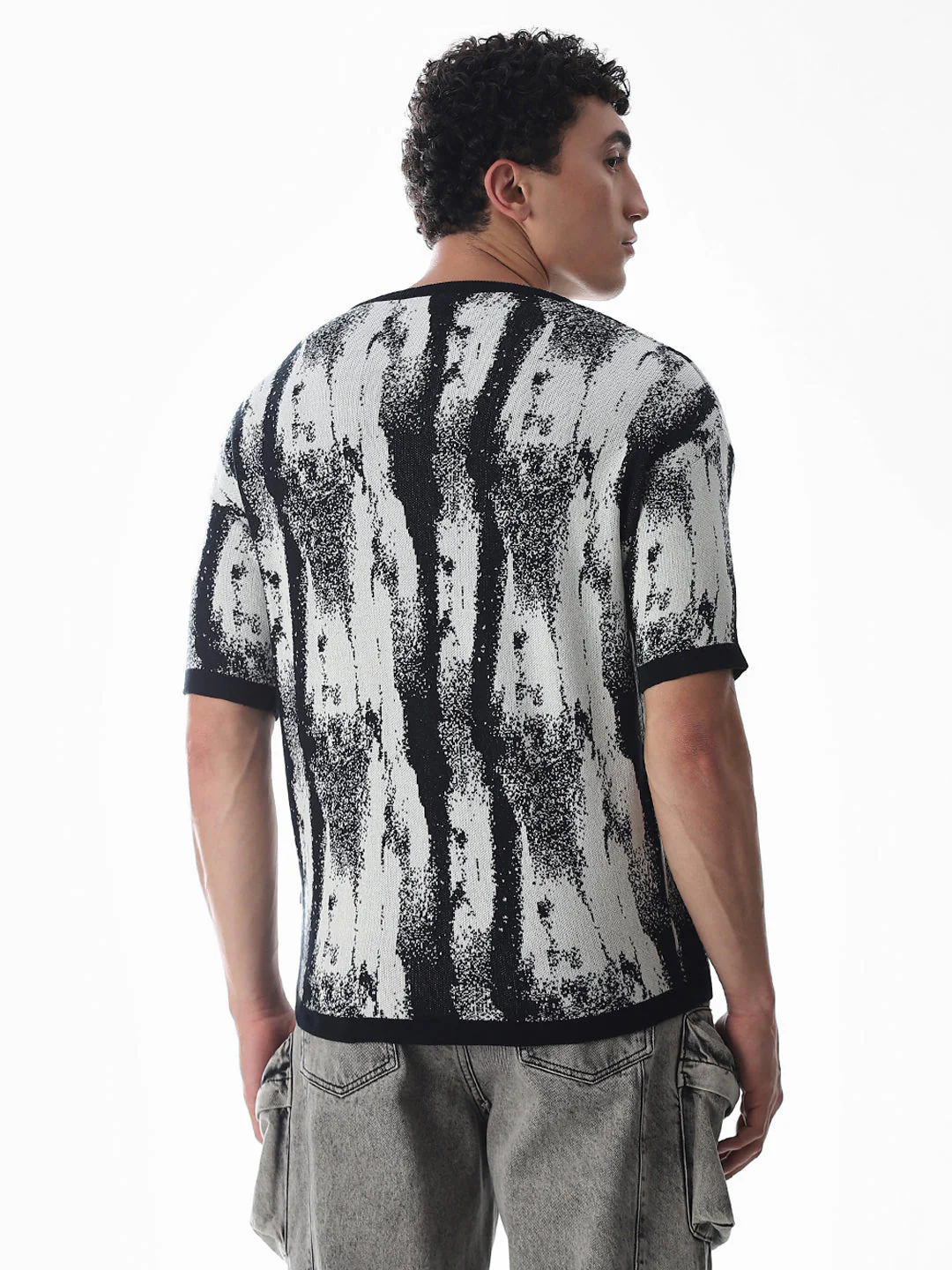 Black Printed Jacquard Boxy Fit Pullover - Image 4