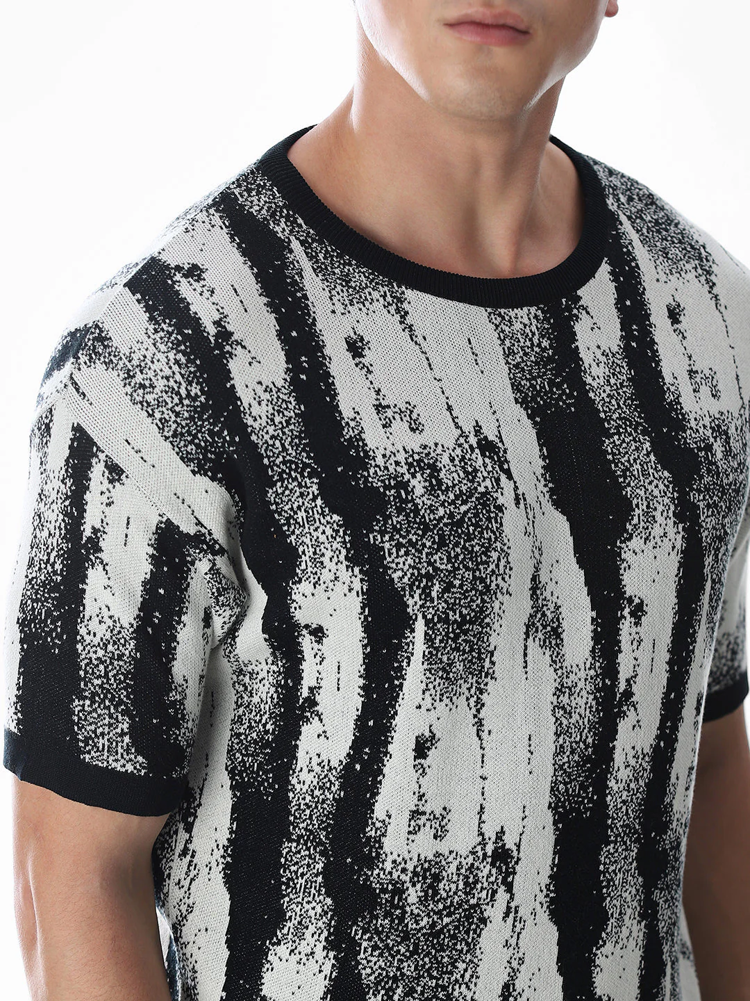 Black Printed Jacquard Boxy Fit Pullover - Image 5
