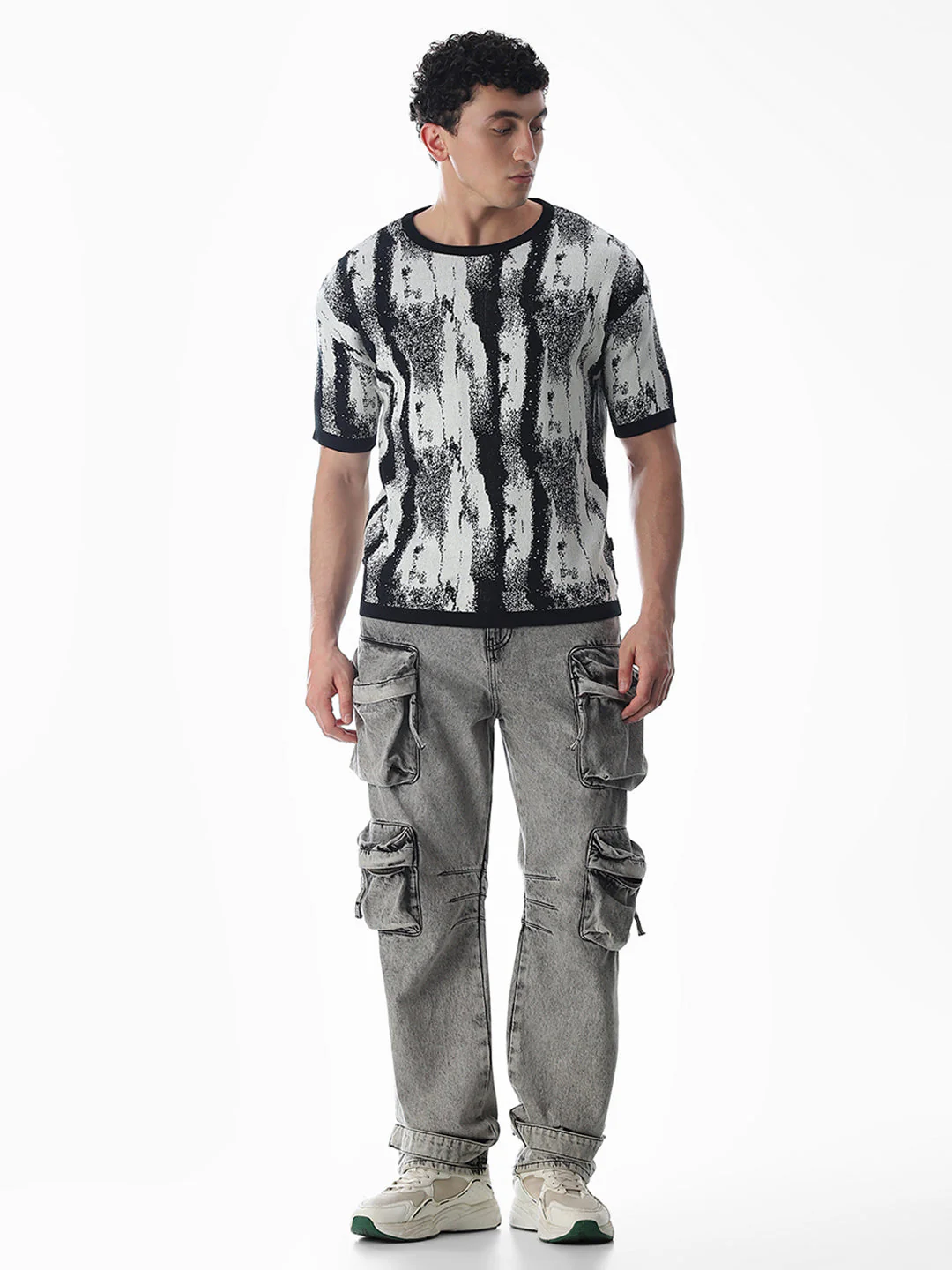Black Printed Jacquard Boxy Fit Pullover - Image 6