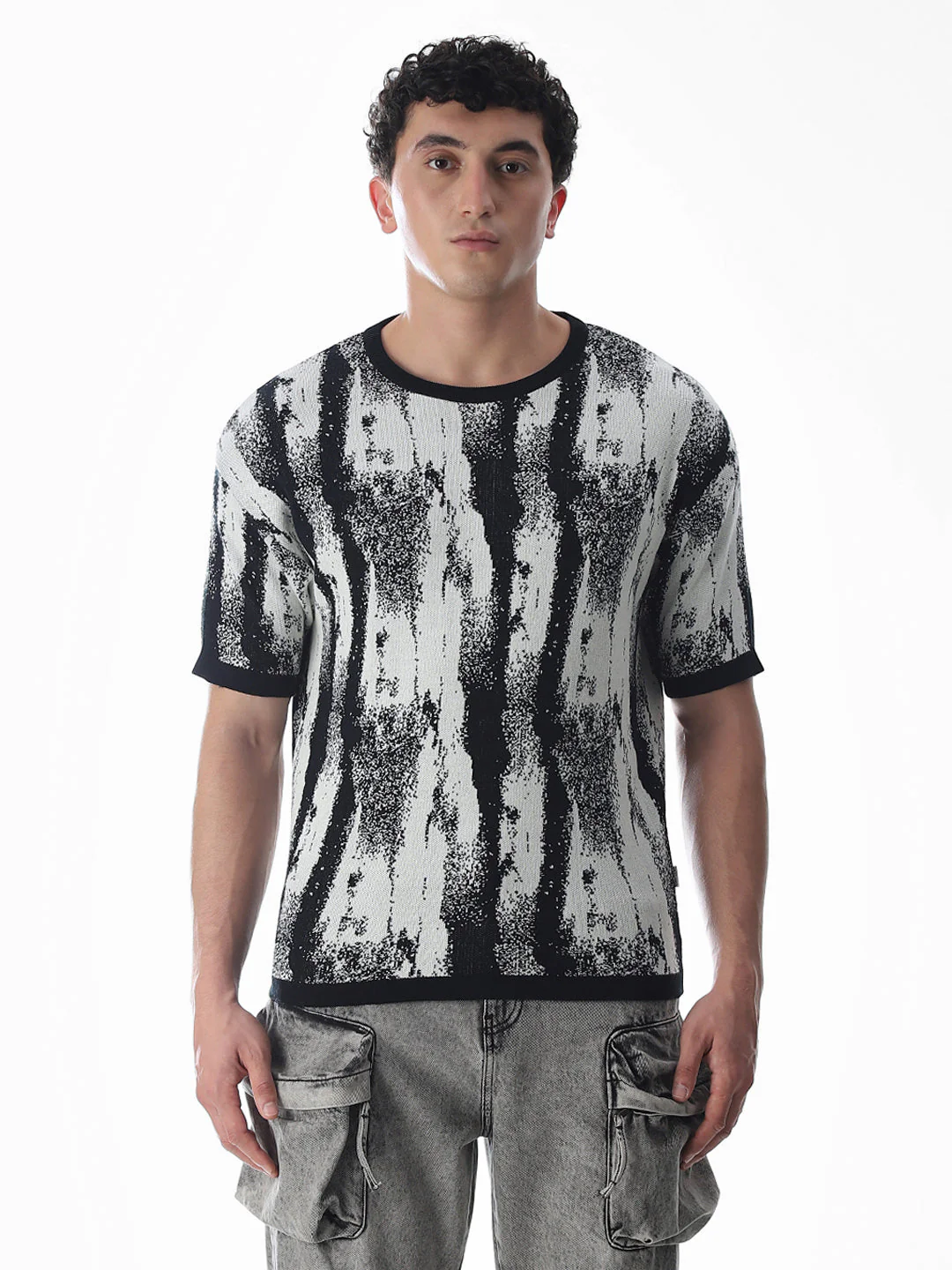 Black Printed Jacquard Boxy Fit Pullover - Image 8